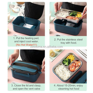 Récipient alimentaire empilable sans BPA avec 3 treillis et <span class=keywords><strong>fourchette</strong></span> cuillère en acier inoxydable boîte à lunch Bento auto-chauffante - Product Image 6