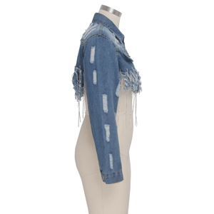 Veste en jean courte sexy à la mode, vente en gros, logo personnalisé pour femmes, veste en jean déchirée à franges, veste en jean courte, veste en jean pour <span class=keywords><strong>femme</strong></span> - Product Image 4