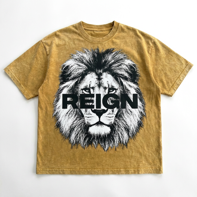 240g Vintage Washed Lion Graphic Tee Factory Wholesale MOQ 50pcs OEM ODM 100% Cotton Oversized Slogan