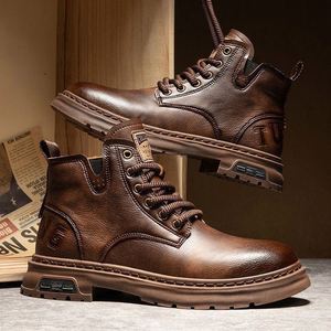 Large Sized Men's Luxury Classic Retro <b>Lace</b>-Up Korean Style Moccasins in <b>Brown</b> Color for Winter Casual Wear - Product Image 3