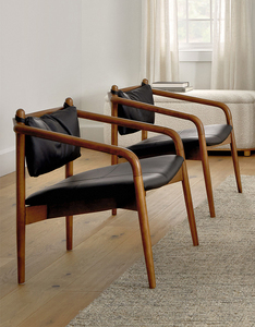 <span class=keywords><strong>Fauteuil</strong></span> en bois de noyer avec coussin en <span class=keywords><strong>cuir</strong></span> PU microfibre noir - Chaise d'appoint de style moderne du milieu du siècle pour salon et coin lecture - Product Image 3