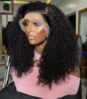 Perruque frontale en dentelle sans colle Bouncy Fluffy Kin Curly Brésilien Afro Wave Curls Perruque avec dentelle transparente