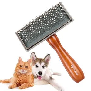 pet supplies pet slicker brush with wooden handle dog grooming brush for dog