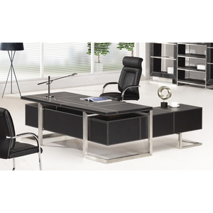 Scrivania Direzionale Venice Sinistra in Acciaio Inossidabile Nero, Ecopelle e Legno 2.2x0.85x0.7 - Product Image 5