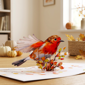 Tarjeta de Felicitación de Papel Impresa en Offset Lavable 3D con Diseño de Pájaro Robin, Personalizada y Hecha a Mano, con Temática Animal - Product Image 4