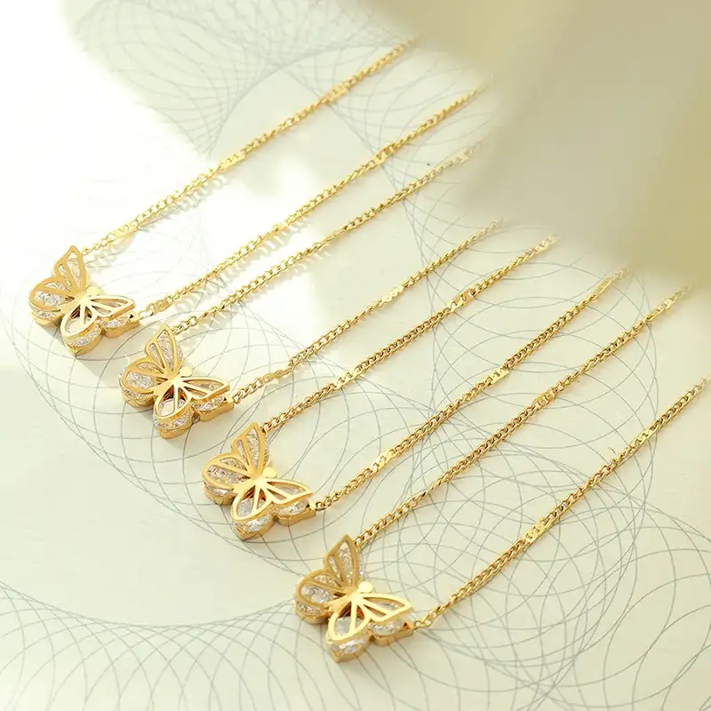 Jewelry Necklaces For Women Dainty Choker Jewelry 18K Gold Plated Stainless Steel Zircon Crystal Butterfly Pendant Necklace For Women
