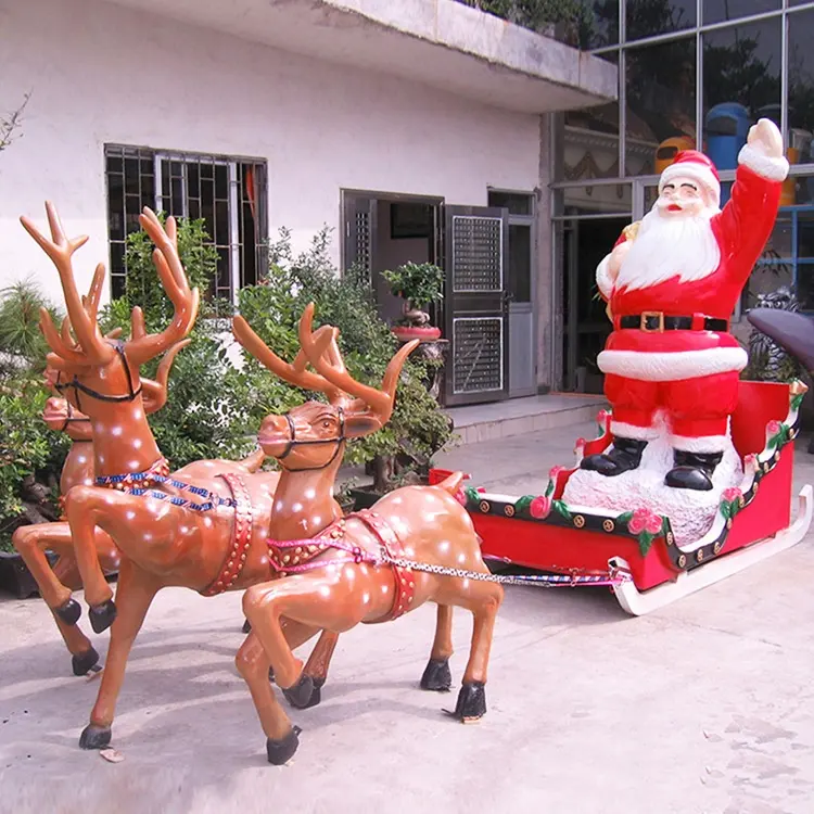 Christmas theme sculpture mall decoration Resin Sleigh and Santa Statue Christmas Ball Props