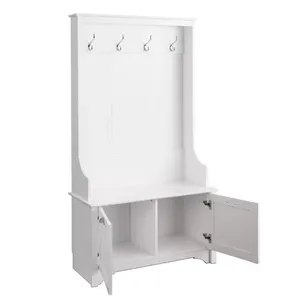 Modern <strong>Coat</strong> <strong>Rack</strong> Stand Wooden <strong>Coat</strong> <strong>Rack</strong> Stand White Stylish <strong>Hall</strong> Tree Bench with Shaker Doors and 4 Strong Double <strong>Coat</strong> Hooks - Product Image 2