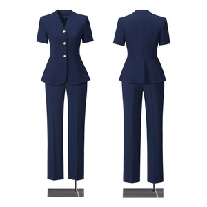 Women's V-neck Short Sleeve Blazer Skirt Suit Set Formal Summer Work Wear Commute Style My82322109 - Product Image 4