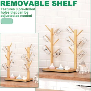 Séchoir à biberons en bambou à 3 niveaux avec support pour tétines, pour accessoires d'allaitement - Product Image 4