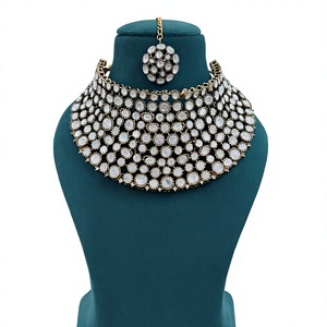 Ensemble de bijoux en strass plaqué or, collier et boucles d'oreilles géométriques pour mariage, cadeau de fête - Product Image 2