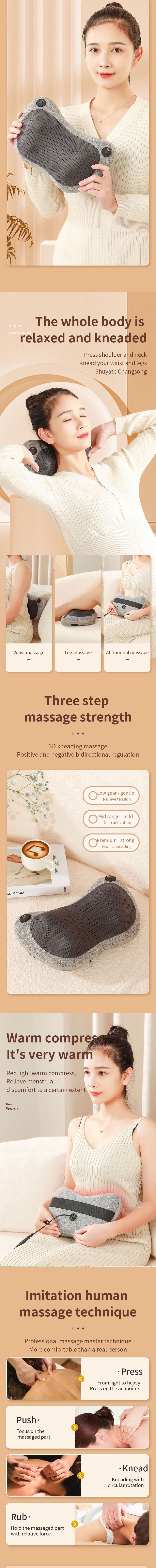 Car Heat Massager Deep Kneading Shiatsu Infrared Massage Pillow For Neck Back Shoulder Leg Waist