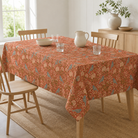 Nappe Rectangulaire Moderne Style Ferme, Motif Floral Bleu, 100% Coton Pur, Imprimé Grenade Terracotta, Décoration Rustique pour Salle à Manger