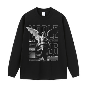 Street-style American Vintage Cotton T-shirt Angel Statue <b>Print</b> Short-sleeve Trendy Brand Loose Oversized Floral - Product Image 4