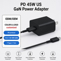 Cargador de Pared con Enchufe Estadounidense PD de 45 W, Adaptador de Viaje GaN con 1 Puerto USB C, Cable de 1.8 M de USB C a USB C, Protección Contra Sobretensión, Carga de Alta Velocidad