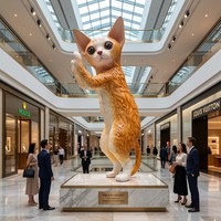 Sculpture géante personnalisée de chat peint en fibre de verre et résine, modèle de statue féline aux grands yeux, effet de fourrure texturée, style européen tendance