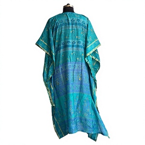 Vestido Kaftan con Estampado Étnico Turquesa |   Túnica Maxi Holgada con Cuello en V Estilo Bohemio |   Ropa de Playa de Inspiración India - Product Image 4