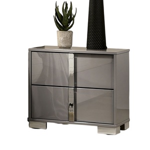 Modern <b>Light</b> Taupe Bedside Table Chrome Legs Nightstand Bedroom Furniture - Product Image 5