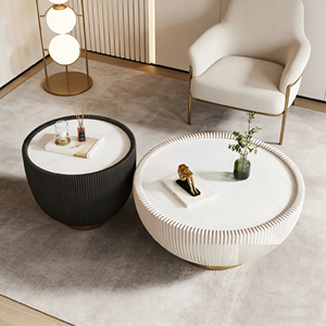 Tavolino da Caffè Moderno Minimalista a Forma di Tamburo con Angoli Arrotondati, Piano in Pietra Sinterizzata Bicolore Nero e Bianco, Arredamento per <span class=keywords><strong>Soggiorno</strong></span> - Product Image 4