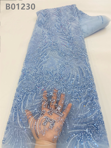Vestido de novia bordado de alta calidad, tela de encaje francés, cuentas de Color blanco, Material de encaje de lentejuelas para fiesta - Product Image 4
