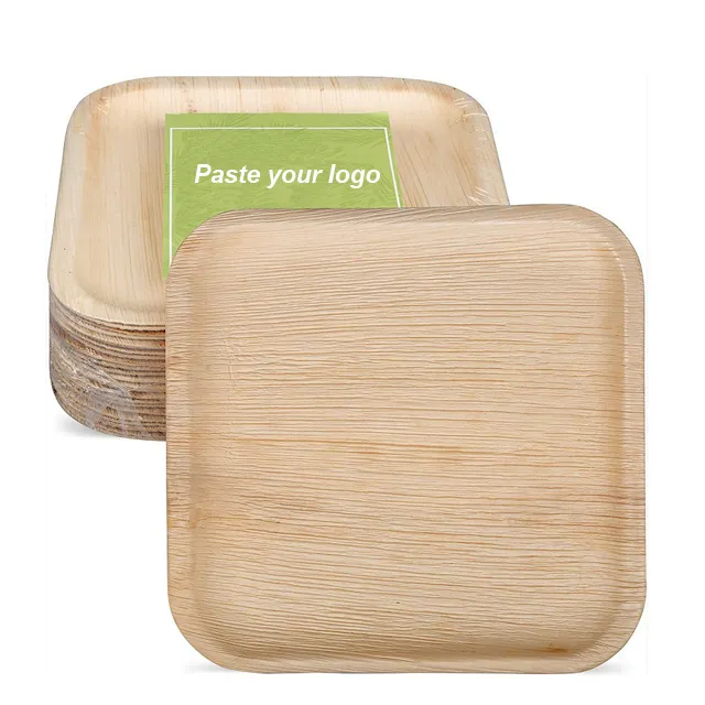 Biodegradable ECO-friendly disposable bamboo palm leaf plates 10" square dishes