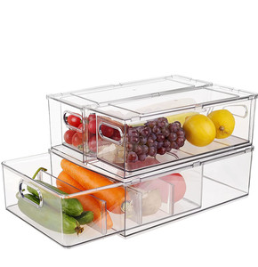 3 Pack Refrigerator Organizer Bins with Pull-out Drawer, Large Stackable Fridge Drawer Organizer Set with Handle