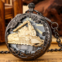 Reloj de Bolsillo Musical Steampunk Negro con Diseño de Locomotora de Vapor y Cadena