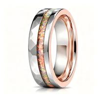6mm Breiter Wolframstahlring mit Gehämmertem Muster und Roségold-Beschichtung, Eingelegt mit Opalfragmenten, Wolfram-Paarringe