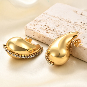 Pendientes de gota de 20 mm con circonita de una sola fila, acero inoxidable, con tachuelas de oro de 18 quilates para mujer, pendientes colgantes de moda para fiesta. - Product Image 4