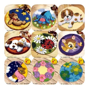 Cartoon Animal Round Carpet Stickerei Latch Hook Kits undefinierte Latch Hook Rug Button Pad für Erwachsene