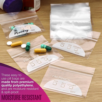 Sac à médicaments transparent refermable et réutilisable, conteneur hermétique en plastique pour comprimés et capsules, sac de distribution de médicaments avec espace d'écriture pour ordonnances