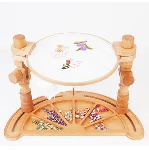 Adjustable Embroidery Hoop Stand, Rotated Wooden Hoop Holder Stand Floor for Needlepoint Sewing Crafts