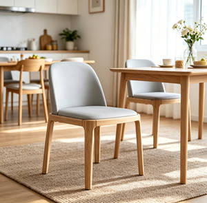 Chaise de salon scandinave moderne, revêtement en lin gris clair, pieds en bois, design ergonomique, multi-usages pour l'ameublement de la maison - Product Image 2