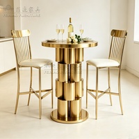 Table de bar ronde en acier inoxydable avec base cylindrique, table haute pour cocktails, idéale pour la maison, les clubs, les hôtels, les halls d'entrée, table haute pour événements, mobilier
