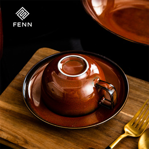 FENN 250ml rustique multicolore glaçure réactive céramique porcelaine café tasses à thé et soucoupes ensembles poterie Vintage pour hôtel - Product Image 5