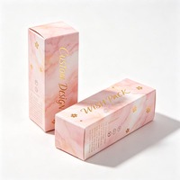 Boîte d'emballage personnalisée pour gloss à lèvres, boîte en papier rose avec laminage mat, logo en feuille d'or, boîte cosmétique pour gloss à lèvres