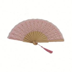 Éventail en bois écologique de 23 cm, en dentelle, peint à la main, idéal pour les activités promotionnelles romantiques de mariage et du Nouvel An - Vente en gros - Product Image 5