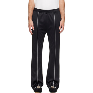 Pantalon de survêtement noir pour homme à taille élastique avec bande de surpiqûre blanche, coupe décontractée ample, en jersey mélange polyester-coton - Product Image 1
