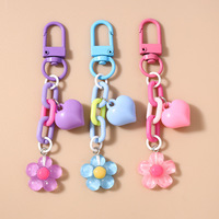 Gantungan Kunci Bunga Resin Kawaii Lucu Rantai Akrilik Warna-warni Liontin Hati Aksesoris Tas Wanita Perempuan Tali Gantungan Kunci
