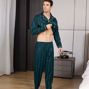 Conjunto de Pijama de Satén Informal para Hombre, Ropa de Dormir de Manga Larga y Pantalones, Ropa de Estar para el Verano, KJ2047 - Product Image 2