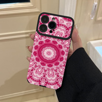 Coque de téléphone rétro rose à motif mandala compatible avec les modèles 17/16 PRO/15, en TPU premium, personnalisée avec un laser, en similicuir d'agneau