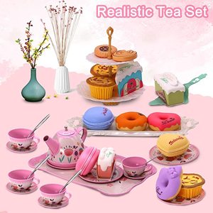 Juego de té para niñas pequeñas, juego de té de princesas, incluye postre, <span class=keywords><strong>galletas</strong></span>, tetera de donut, bandeja para pastel, cocina para niños - Product Image 2