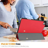 Folio à trois volets support magnétique en cuir PU couverture mince étui pour tablette intelligente pour iPad Air 13 pouces 2024 avec porte-stylo étui souple en TPU