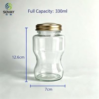 Pot en verre incurvé unique de 300 ml avec col fileté, qualité alimentaire, transparent, pour miel, confiture, noix, fruits secs, vente en gros