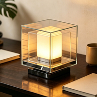 Lampe de table en papier de riz Japandi avec coque extérieure en acrylique transparent, variateur tactile LED tricolore, lumière chaude, pour chevet, chambre, hôtel, bureau