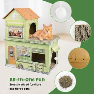 Maisons à gratter pour chatons, condos, cabanes à thème café, cachettes, maisons de jeu, lits avec tapis à gratter, maisons en carton pour chats d'intérieur - Product Image 4