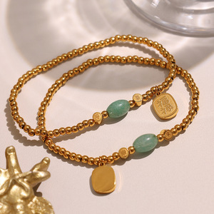 Chinese Style Gold Plated Titanium Steel Beaded <b>Bracelet</b> With Natural Stone Charm For Women Gift Jewelry - Product Image 3