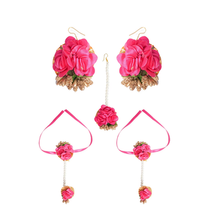 Stylish Red Floral Handmade Jewelry Set for Bride Ethnic <b>Wedding</b> Necklace Earrings Bracelet Bridal Party <b>Accessories</b> - Product Image 2