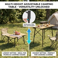 Table de camping pliable en aluminium léger, table de camping portable d'extérieur avec hauteur réglable pour pique-nique, plage, barbecue