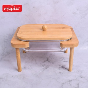 Set da portata in <span class=keywords><strong>vetro</strong></span> Pyglass <span class=keywords><strong>con</strong></span> <span class=keywords><strong>coperchio</strong></span> in legno e supporto per una ciotola da 2 pezzi <span class=keywords><strong>con</strong></span> <span class=keywords><strong>coperchio</strong></span> in legno - Product Image 6